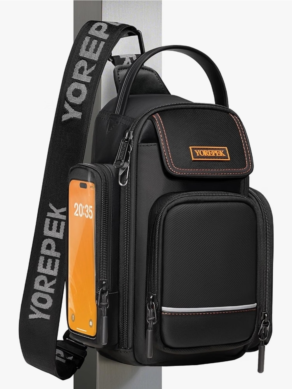 Yorepek Black Sling Bag with Orange Accents for Men